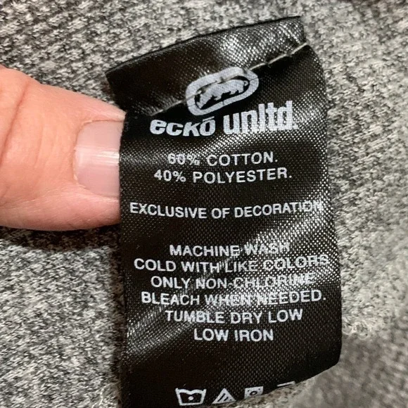 Ecko Unltd Hoodie Mens Gray Large Cotton Blend Pullover Thermal Button Logo - Picture 10 of 12